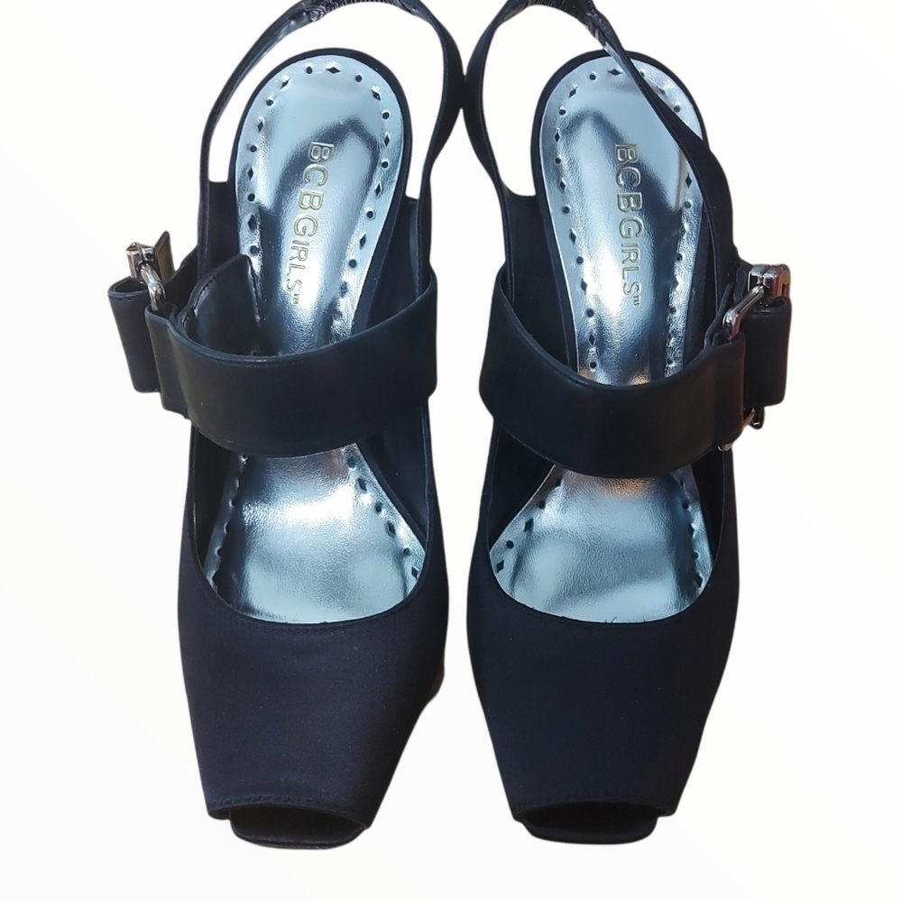 BCBGIRLS Black Satin Heels Size 7 - Picture 4 of 9